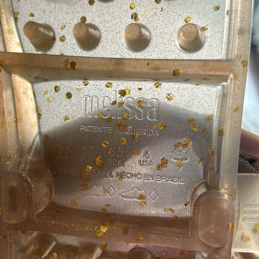 Melissa Gold Glitter Clear Jelly Sandals with Beige Straps - Picture 8 of 8